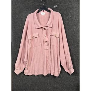 Andree By Unit Shirt Womens Size 3X Pink Ribbed Button Front Collared Tunic Top